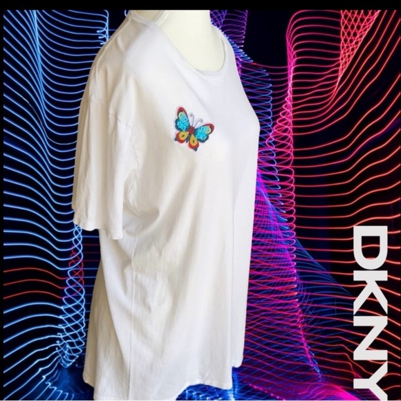 DKNY White Tee with Colorful Butterflies 🦋 🦋Accents - Picture 6 of 8